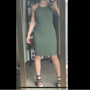 Army green open back ribbed bodycon dress 🖤